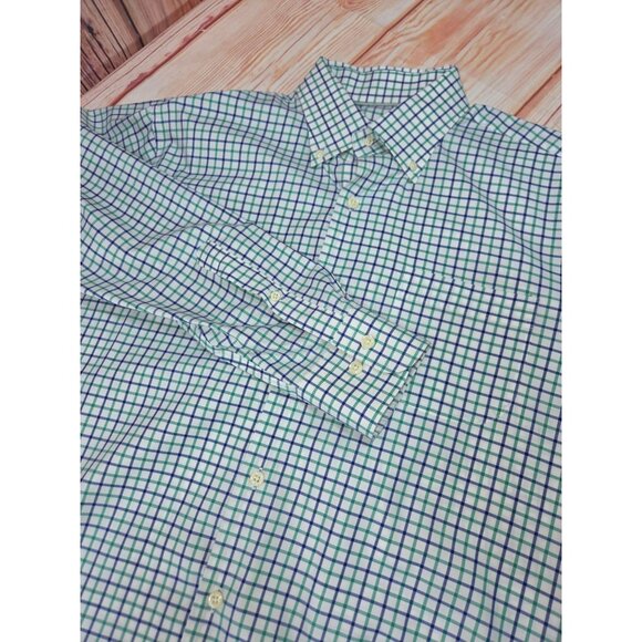 Peter Millar Mens Medium Green & Blue Check Dress Shirt 100% Cotton - Picture 4 of 7